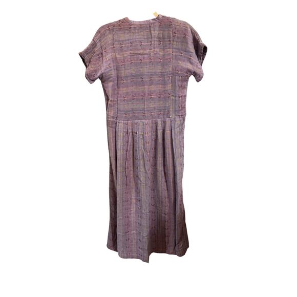Ace & Jig Purple Ikat Woven Dress XS – Short Sleeve Midi, Handwoven Cotton - Picture 2 of 7